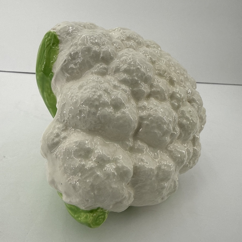 vintage green & white Head of Cauliflower art ceramic pottery home decor display